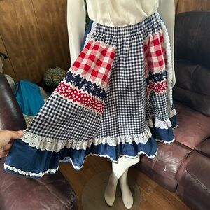 Vintage Gingham Circle Ruffle Skirt
